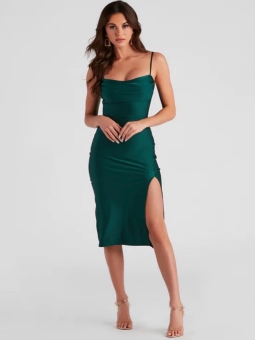 Windsor Emerald Green Spaghetti Strap Midi Dress